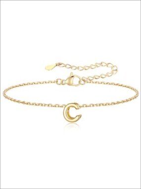14K Gold Plated Initial C Letter Charm Bracelet Adjustable Dainty Women's